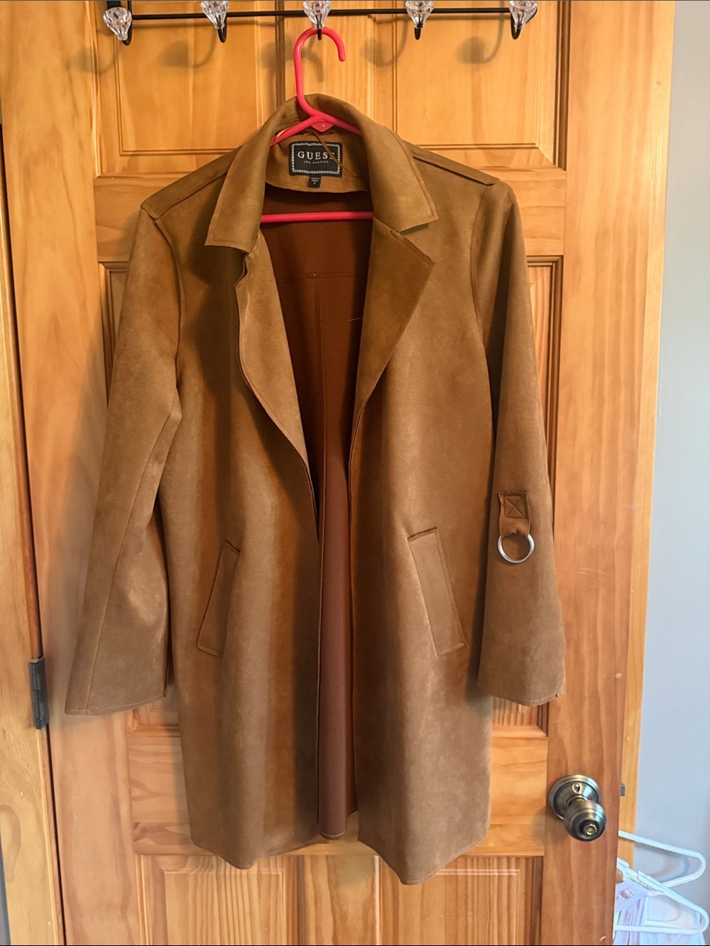 GUESS Tan Suede Trench Coat with Ring Detail